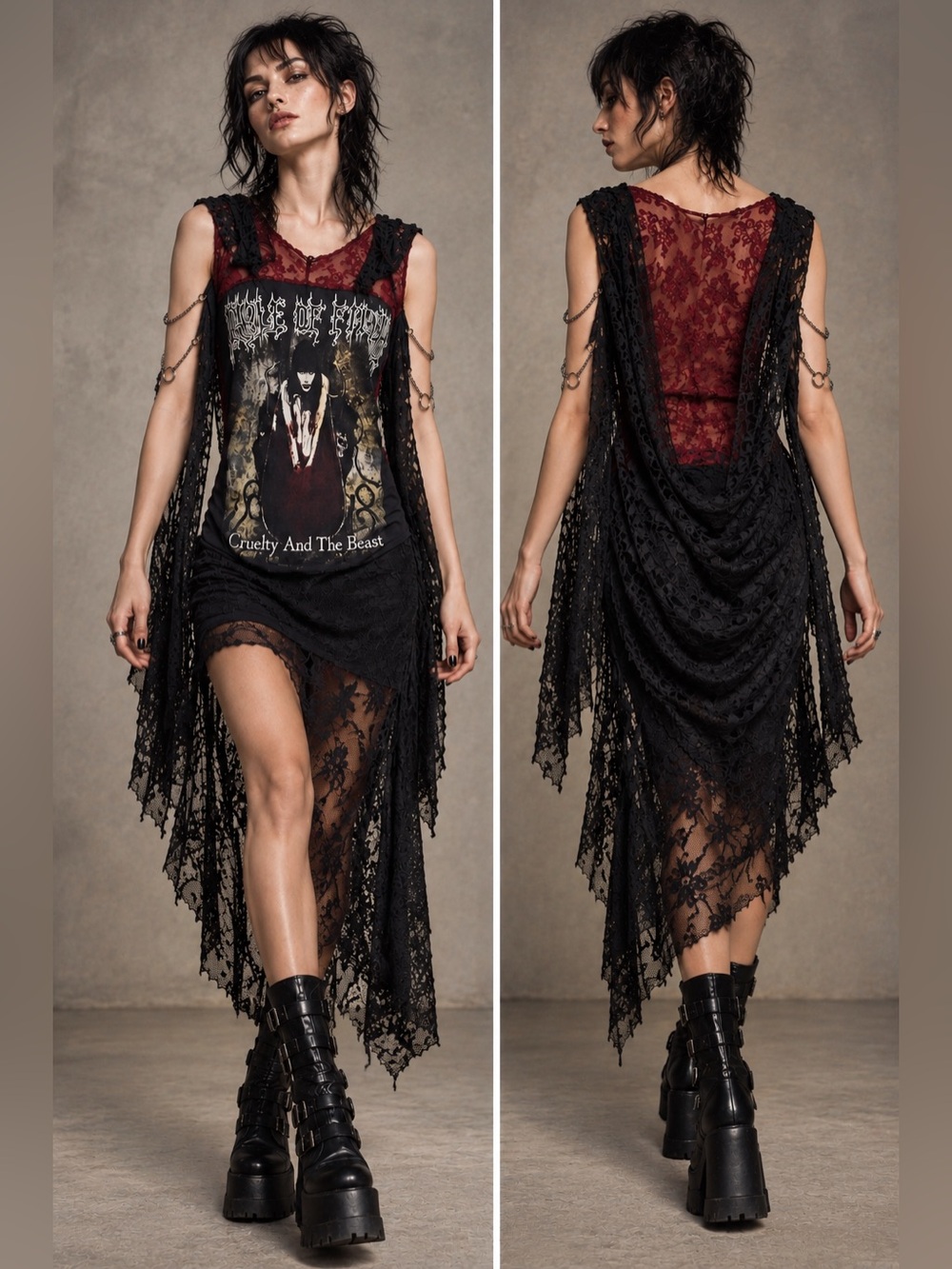 Vintage Cradle of Filth Cruelty the Beast OOAK Gothic Punk Lace T-shirt Dress